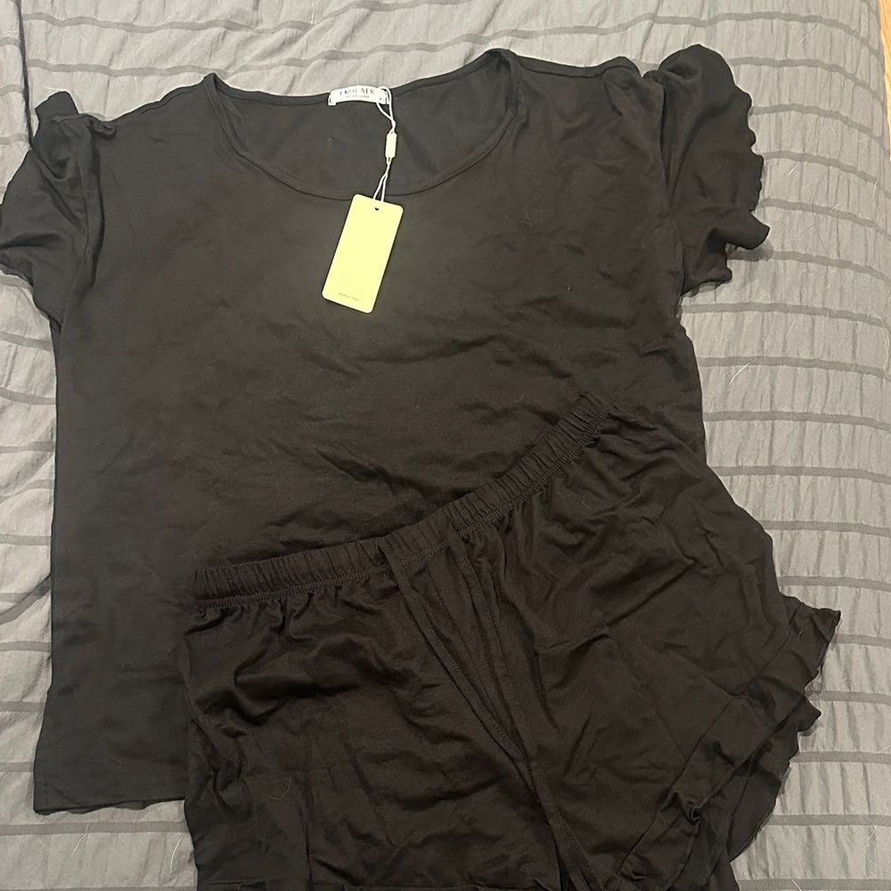 Black Ruffle Sleeve Top and Shorts Set